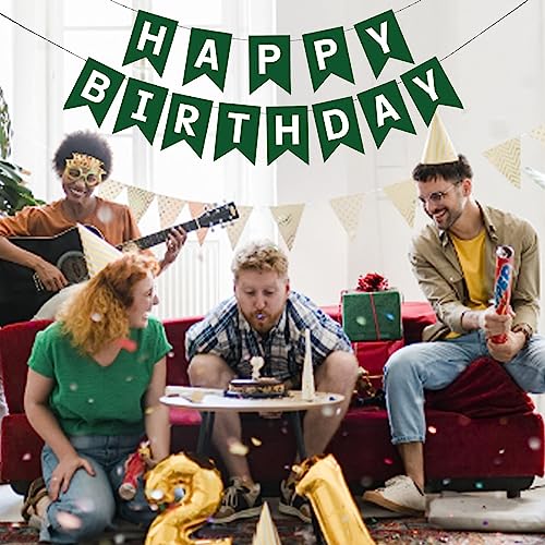 Image of Green Happy Birthday Banner, Paper Bunting Flag for Birthday Party Decor