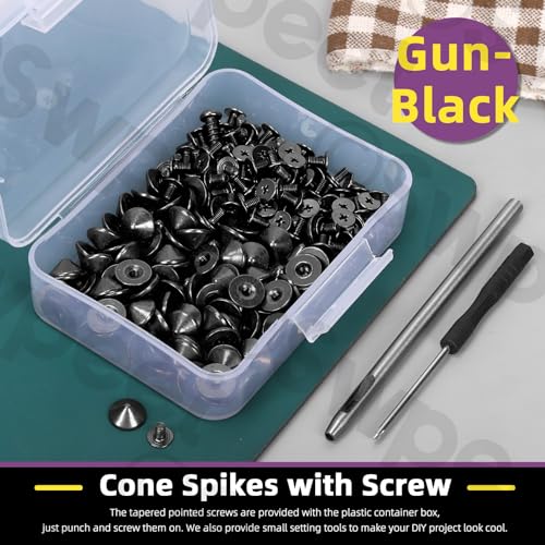 Swpeet S3946 102Pcs Gun Black Cone Spikes And Studs Kit With Hole Punch And Screwdriver, Back Leather Craft Rapid Rivet Screws thumb #2