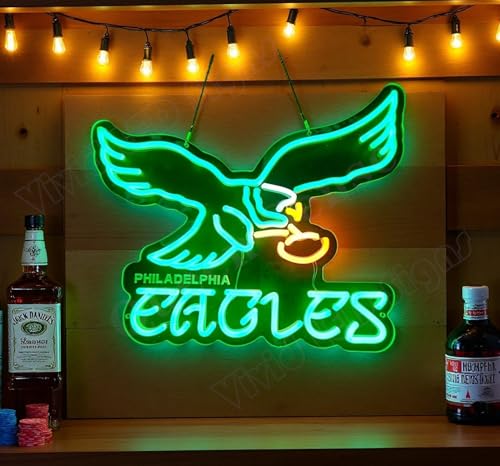 Queen Sense 16x12 Philadelphias Sports Eagles LED Neon Sign for Wall Decor USB Powered Dimmable LED Lights Signs Man Cave Bar Pub Beer Art 116PELV3-5VLED