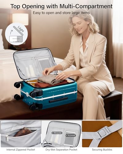 Image of Hanke 16 20 24 26 Inch Carry On Suitcase PC Hardshell Luggage Top Open Aluminum Frame Rolling Suitcases with Wheels Travel Luggage for Womem Men, Caribbean Blue, 24 Inch