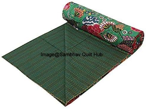 Queen/Twin/King Indian Handmade Fruit Reversible Kantha Quilt Bohemian Bedding Kantha Throw Kantha Blanket Tropicana Fruit King Kantha Bed Cover Stitch Floral Quilt (60X90 inch)