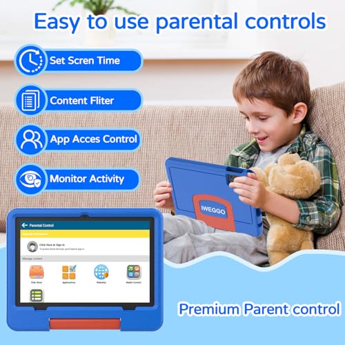 Image of Android 15 Kids Tablet with EVA Case, 10 inch Tablet for Kids, 20GB (4+16) RAM+128GB ROM /MAX 2TB,1280*800 IPS HD Eye Care Touch Screen, 2.0GHz Quad-core Toddler Tablets, 5G WiFi, Widevine L1