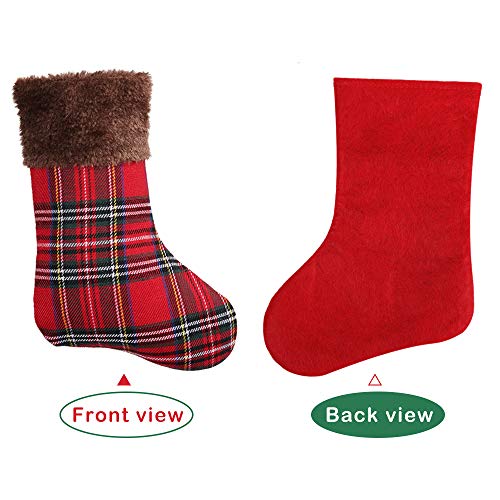 Partybus Mini Christmas Stockings 9 Inch 12 Pack, Small Rustic Plaid Xmas Decorations with Faux Fur Cuff, Bulk Gift Card Holders Treat Bags for Family Dog Cat - Thumbnail 5