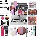 Kit Maleta de Maquiagem Completa Qualidade Premium, 12 Pinceis Profissional Macria + kit de Maquiagem + Kit de Acessorios - COR DA BASE MÉDIA