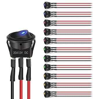 Nilight 12pcs Rocker Toggle Switch 3Pins 12V 20A Wired Round LED Light ...