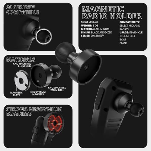 Image of Tackform Magnetic CB Radio Mic Holder - Only Compatible with Midland MXT275 and MXT575 GMRS Radios | Aluminum 20mm Ball | Neodymium Magnets | Single Handed Operation