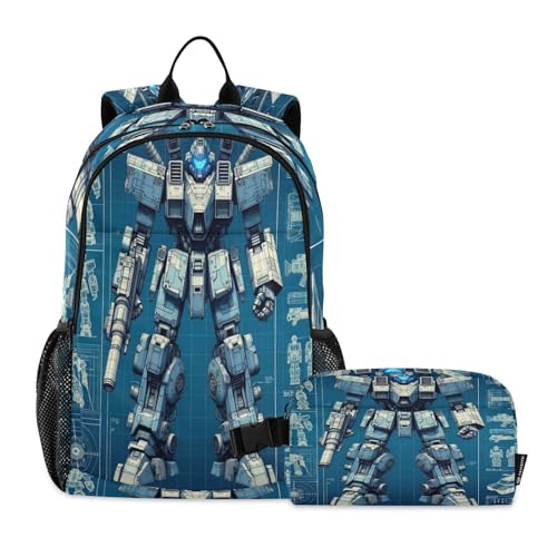 ODAWA Robot with Weapon Arm Kids School Backpack with Lunch Bag Kindergarten Backpack Boys Lunch Bags for School