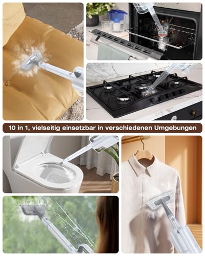 10-in-1 Dampfreiniger mit abnehmbarem Handgerät, 350ml Tank, 10s Aufheizzeit, 248°F (120°C) Dampf, 2-Stufen Steuerung & Drehkopf für Böden, Teppiche, Fliesen - Leichtgewicht und Multifunktional