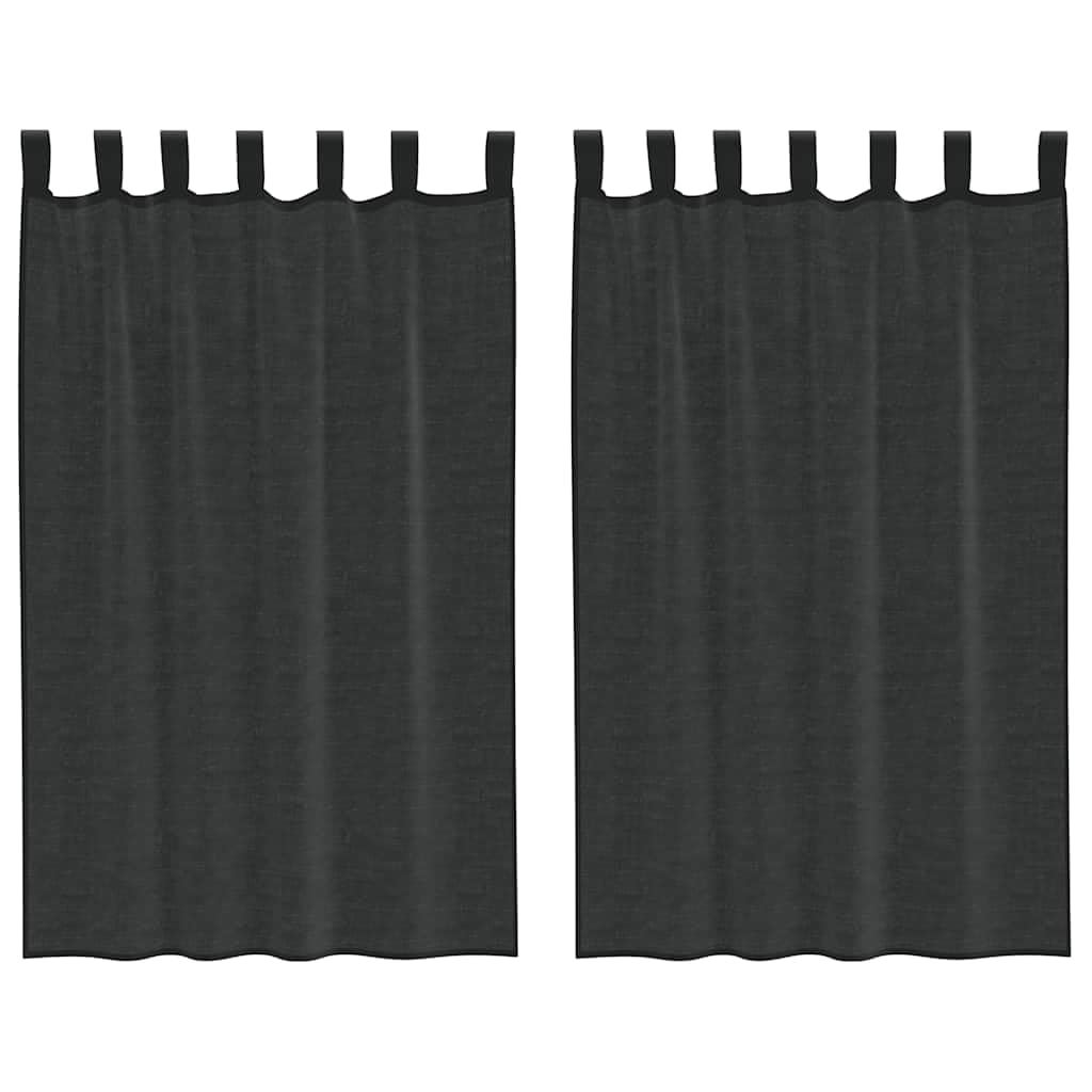 Rideaux en voile polyester noir 140x175 cm brise-vue de salon lot de 2