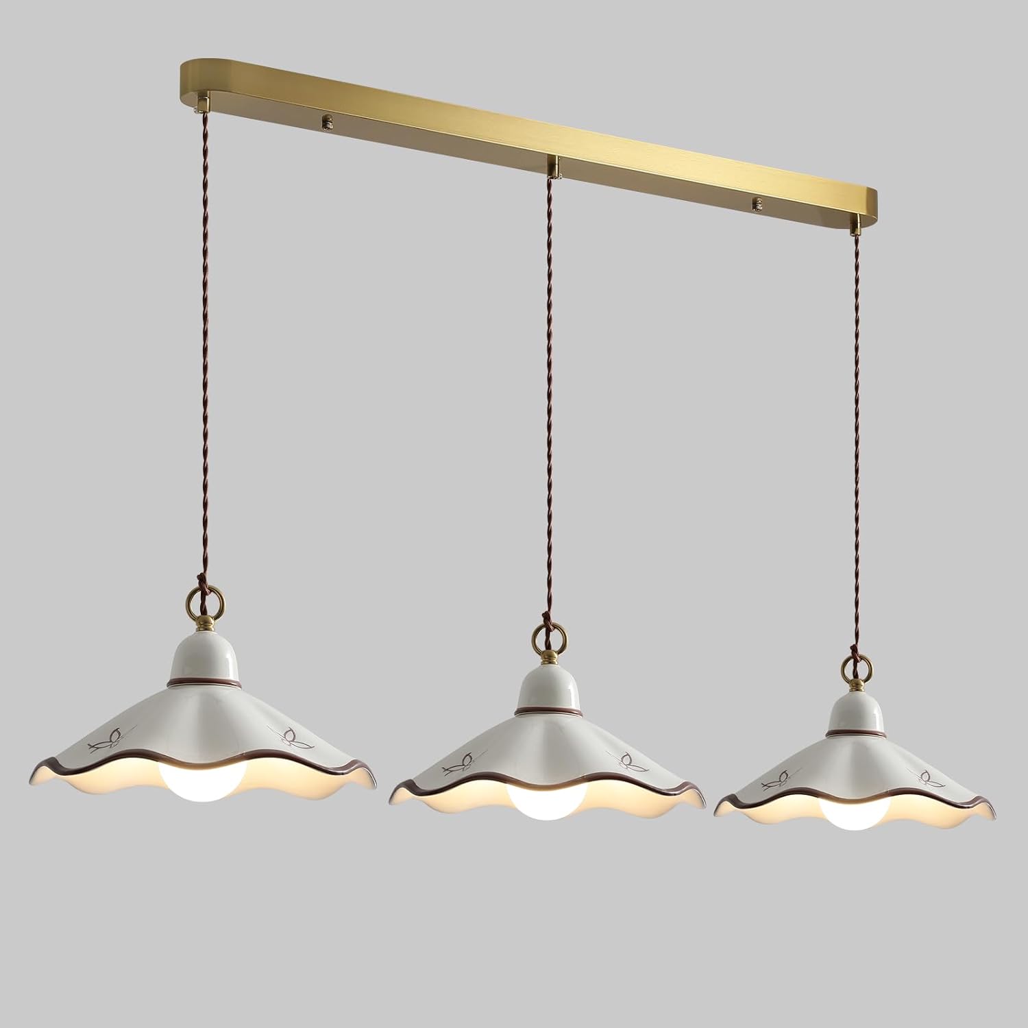 KCO Lighting 3 Light Linear Pendant Lights Kitchen Island White Glass Schoolhouse Pendant Light Linear Gold Brass Chandelier Mid Century Modern Dining Room Light Fixtures Over Table