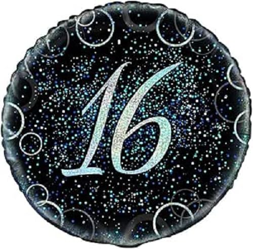 3 x 18" Glitz Black Foil Birthday Balloon (Black, 3 x Blue/Black (Age 16))