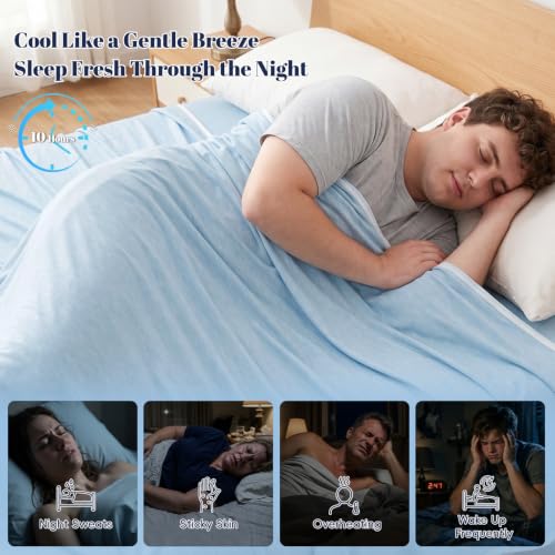 Image of PHF Cooling Blanket Twin Size 60 inchx80 inch, Double-Sided Cooling for Hot Sleepers (Q-Max 0.46+), Lightweight Breathable Summer Blanket, Dorm Room Essential for College, Night Sweats, Sky Blue