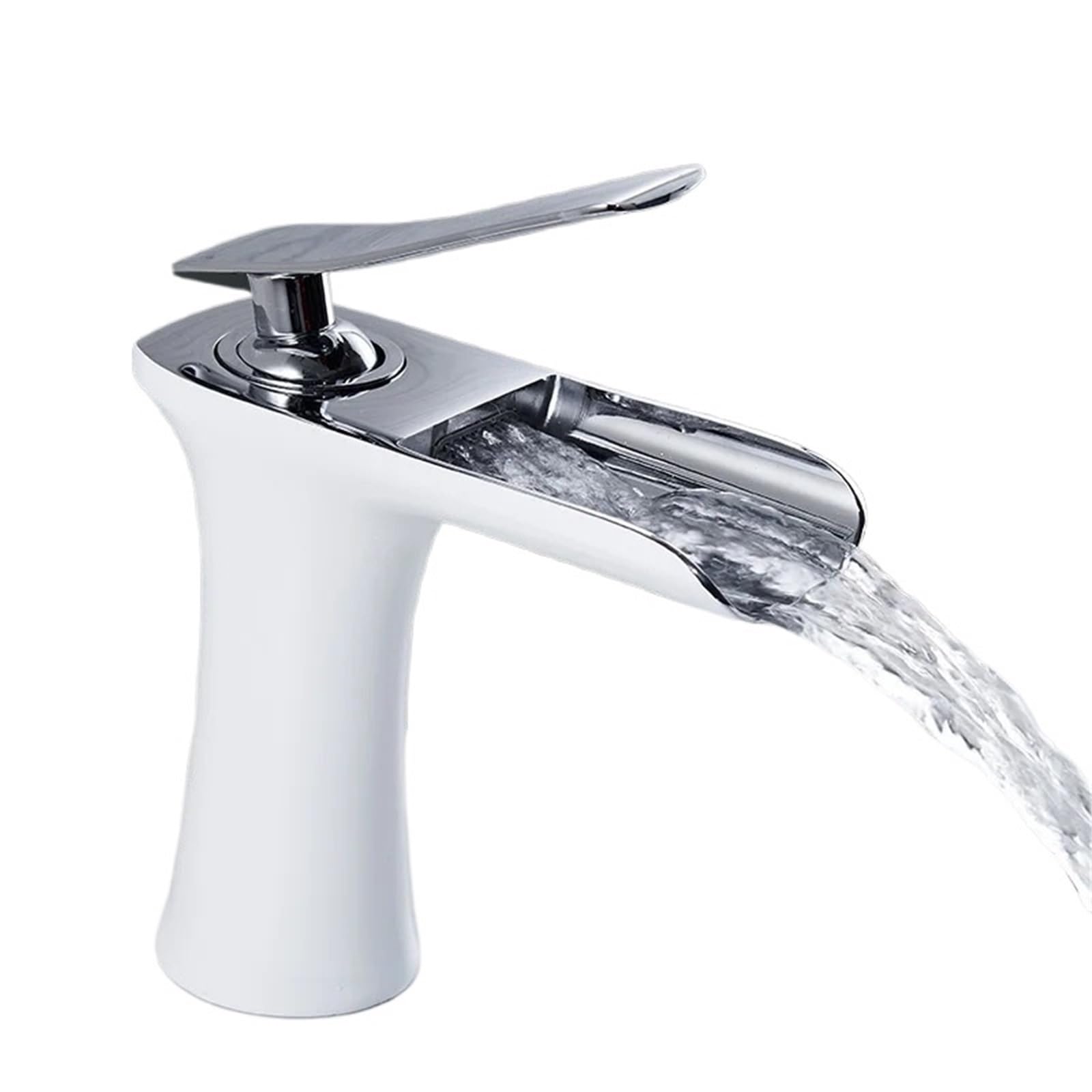 Chromowane baterie do umywalki, wodospad, bateria łazienkowa z kranem, bateria jednouchwytowa do ciepłej i zimnej wody, umywalka łazienkowa, dźwig (Chrome tall)