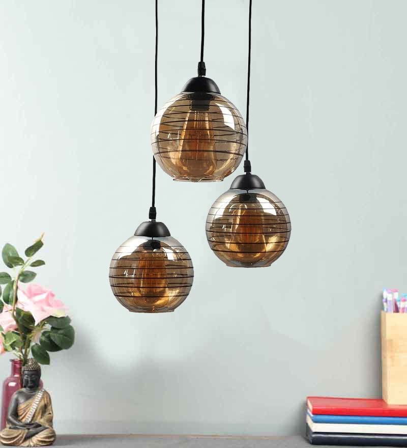 Image of Premium Luster Glass 3-Light Linear Hanging Ceiling Lamp Modern Textured Globe Cluster Pendant Chandelier for (Bulb not Included) Linear Set