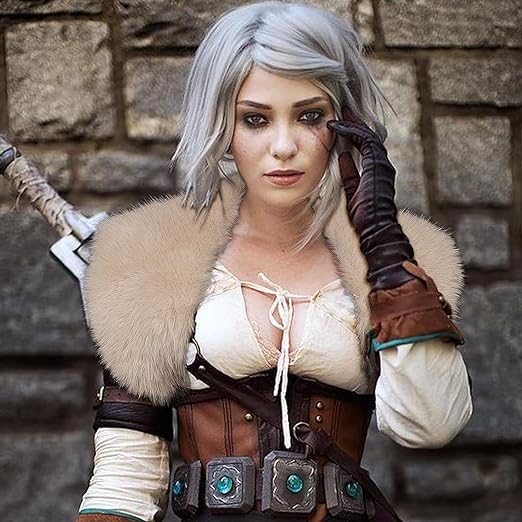 Junova Women's Viking Faux Fur Collar Shawl Shoulder Fur Wrap Warrior Pirate Cosplay Halloween Accessory2