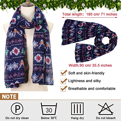 Eurzom 4 Pieces Christmas Loop Scarf Soft for Women Girls Lightweight Plaid Sheer Print Santa Snowflake Scarf Gift for Christmas Decor Winter2