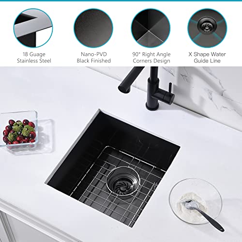 Black Stainless Steel Undermount Kitchen Bar Sink, Zdhht 18 Gauge 15 X 16 X 9 In Black 304 Stainless Steel Small Kitchen Sink Our Door Sink Laundry Sink Z03B151609 #TOP1