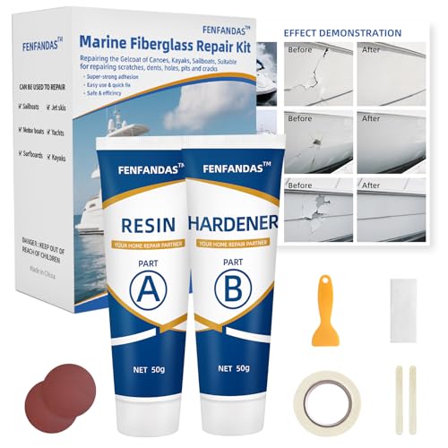 FENFANDAS Fiberglass Boat Repair Kit White, Gel Coat Repair Kit for Boats, Marine Fiberglass Repair Kit for Boats, Epoxy Filler for Boats, Fiberglass Repair Kit Fix Holes Chips Pits Cracks