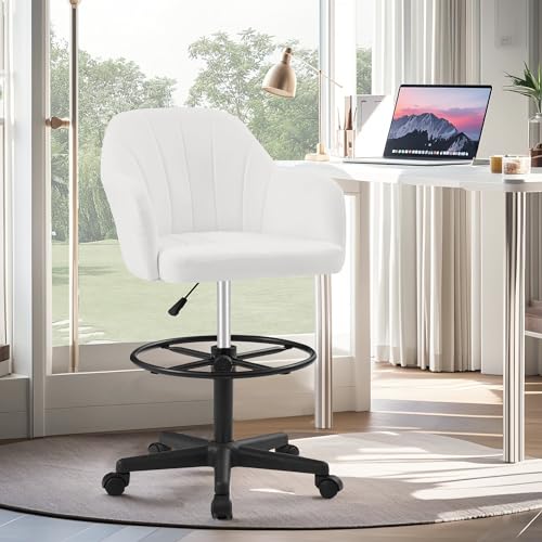 Vecelo KHD-OC15-WHT-A Drafting Chair With Height-Adjustable Lumbar Support And Footrest thumb #5