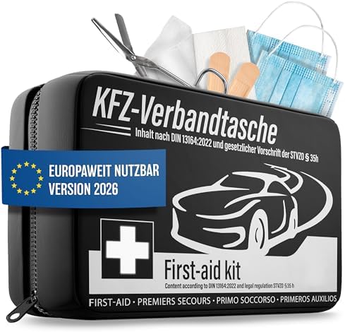 HELDENWERK Car First Aid Kit according to the current 2026 standard, can be used throughout Europe, first aid kit DIN 13164:2022 (German Standard)