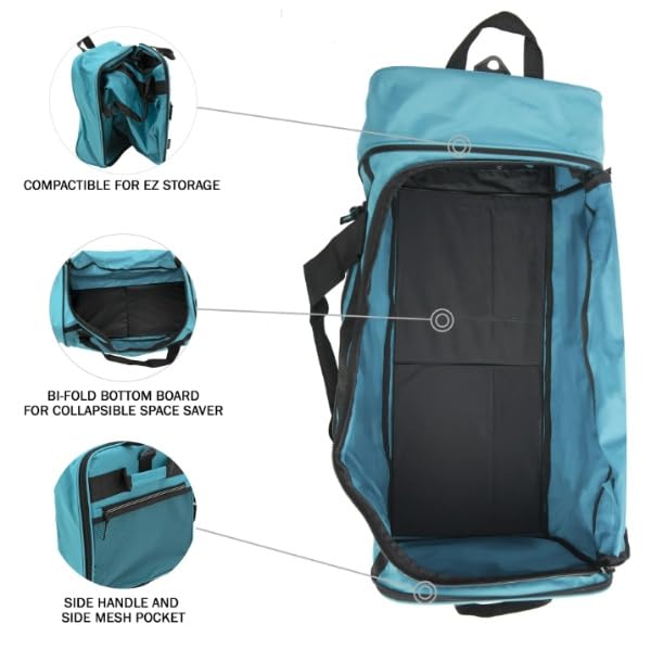 Collapsible Rolling Travel Duffel Bag, 28 x 13 x 112 inches, with Wheels and Shoulder Strap (Teal)3