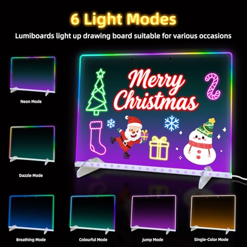 LED Note Board with 7 Colors, Includes Adapter, 13\"x10\" Led Drawing Board for Kids, Light Up Dry Erase Boards with 7 Markers, Soft Cloth, Hanging Chain, Holiday Trend Gift