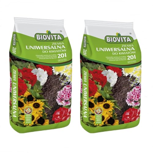 BioVita Blumenerde 40L (2X 20L Sack) – Universalerde für Blumen & Pflanzen – Hochwertige Pflanzerde mit Start-Dünger für Balkon, Terrasse & Garten – Kultursubstrat pH 5,5-6,5