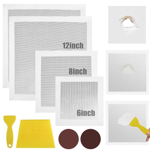 succulentlovers 8 Pack Drywall Repair Kit 6/8/12 Inch Dry Wall Patch Kits for Large Holes with Scraper & Sandpapers Heavy Duty Self-Adhesive Mesh Drywall Hole Sheetrock Repair Kit for Wall Ceiling