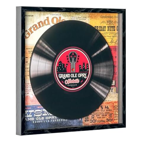 American Art Decor Grand Ole Opry Tickets Themed Printed Vinyl Record in Shadowbox Frame - 14" x 14" Cover