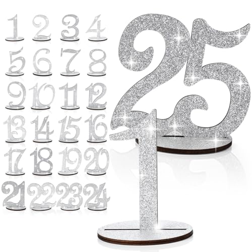 Glitter Table Numbers 1-25 Wedding Table Numbers Wooden Table Num...