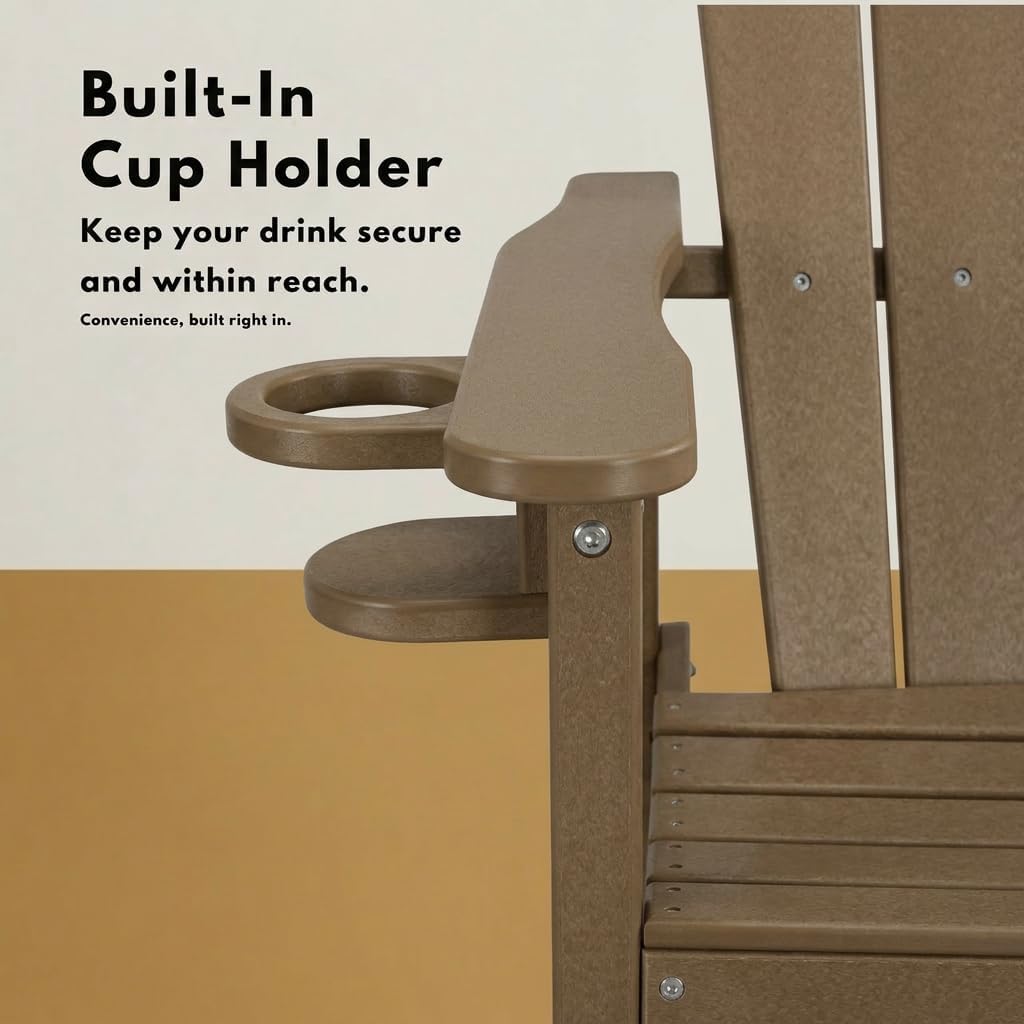 Tall Adirondack Chair, Outdoor Bar Height Barstools Chairs with Cup Holder, All-Weather Outdoor Patio Bar Lifeguard Chair with Armrests for Poolside, Garden (Antique Brown)