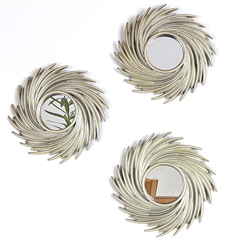 Image of Mirrorize 10 inch Silver Round Mirror Wall Decor Set, Silver Wall Mirrors Accent Decor for Living Room, Decorative Silver Mirrors for Wall Decor Set of 3, (IMP8564)
