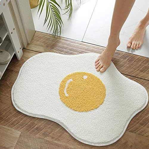 Fancy Soft Cute Yolk Egg Shape Bath Mat for Kids Cartoon Plush Water Absorbent Bathroom Decor Mat Bathtub Rug White Children's Room Bath Rug (21.7x29.5inch)