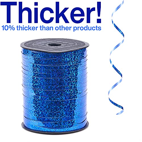Image of PartyWoo Blue Curling Ribbon for Crafts, 500 Yard Balloon String, Iridescent Crimped, Shiny Metallic (1 Roll)