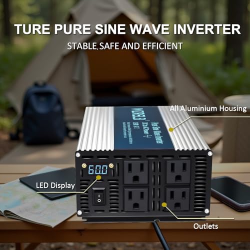 WZRELB 1800W Pure Sine Wave Inverter 48V DC to 110V 120V AC,Car Power Inverter with 4 AC Outlets, LED Display,Off-Grid Portable Power Converter for Home, RV, Truck, Camping by WZRELB - Used condition - Image 3