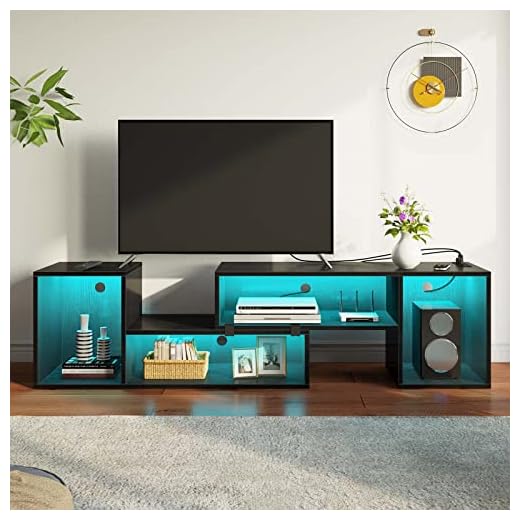 Rolanstar TV Stand, Deformable TV Stand with LED Strip & Power Outlets, Modern TV Stand for 45/50/55/60/65/70 inch tvs, Gaming Entertainment Center Media Stand, 2 Pieces Console TV Cabinet, Black