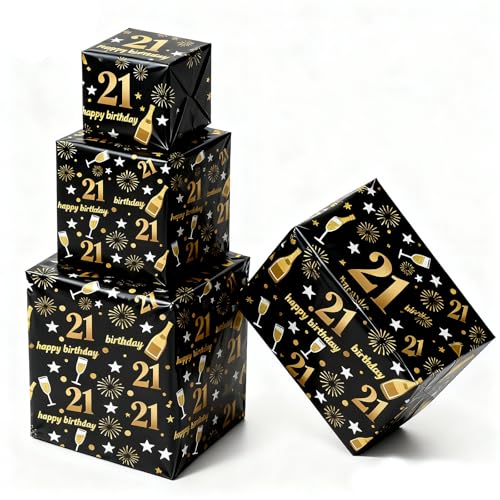 Jatidne 21st Birthday Wrapping Paper Recyclable with Ribbon Gift Wrap Eco Birthday Paper 21st Birthday Gifts Pack of 6