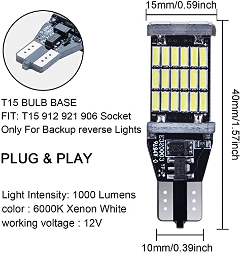 Image of Automaze T15 W6W 912 921, LED Car Truck Backup Reverse Lights, 4014 Chipset 45 SMD (White)