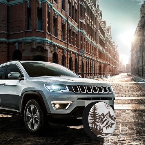Image of Camper Spare Tire Cover 13 Inch Mountains with A Compass Polyester Universal Spare Wheel Tire Cover Wheel Covers Wildlife Compass Universal Fit for Trailers SUV Truck Camper Travel