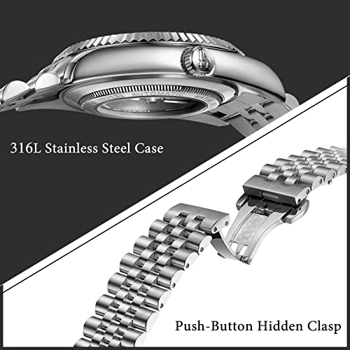 Image of BUREI Men's Classic Luxury Watch Stainless Steel Waterproof Machine Watch Fashion Double Watches Date Sapphire Crystal