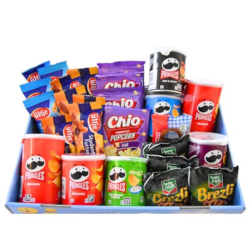 Snack Box XXL | Süß & Salzig Mix mit Nüssen Chips & Popcorn | Geschenkset Überraschungspaket Food Mix | Knabbermix für Party Büro & Filmabend