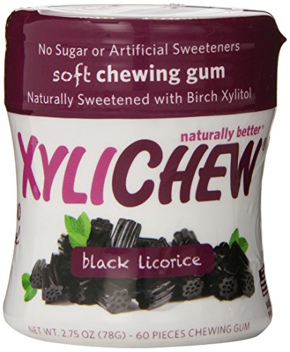 Xylichew 100% Xylitol Chewing Gum Jars - Non GMO, Gluten, Aspartame, and Sugar Free Gum - Natural Oral Care, Relieves Bad Breath and Dry Mouth - Licorice, 60 Count (Pack of 4)