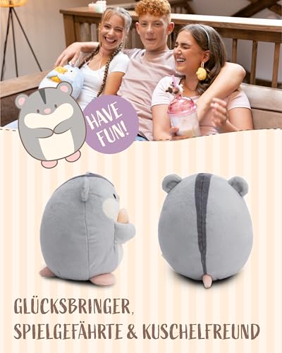 NICI MYMOCHI Kuscheltier Hamster Shai 27cm mit Keks grau - Stofftier aus weichem Plüsch, niedliches Plüschtier zum Kuscheln und Spielen, für Kinder & Erwachsene, tolle Geschenkidee - 61156
