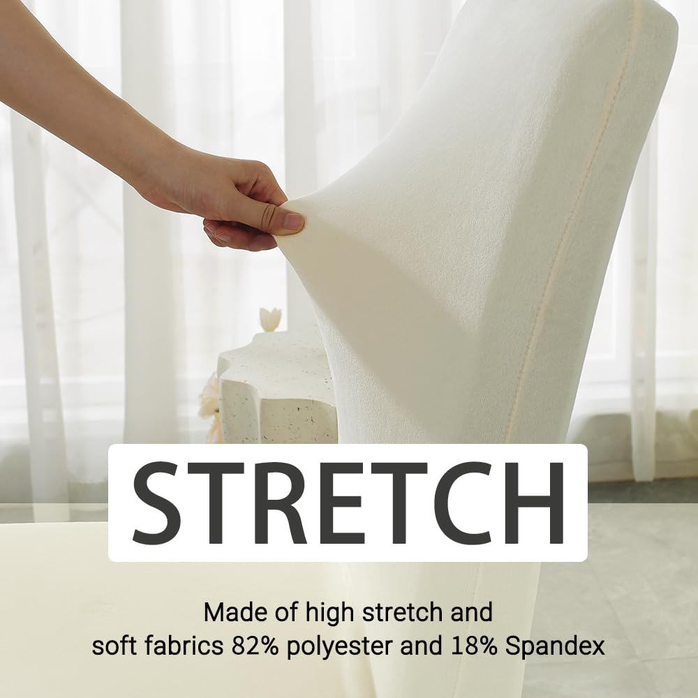 Kioscr Velvet Dining Chair Covers Stretch Chair Covers for Dining Room Set of 4 Parson Chair Slipcovers Chair Protectors Covers Dining, Soft Thick Solid Velvet Fabric Washable (Beige, 4 Pcs)