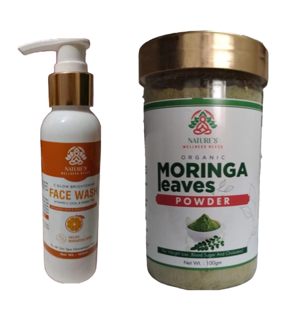 C Glow Face Wash & Moringa Leaf Powder Combo | Brightening Skincare & Immunity Booster Superfood | Vitamin C Face Wash + 100% Pure Moringa Leaf Powder|Natural Wellness Set-image-4