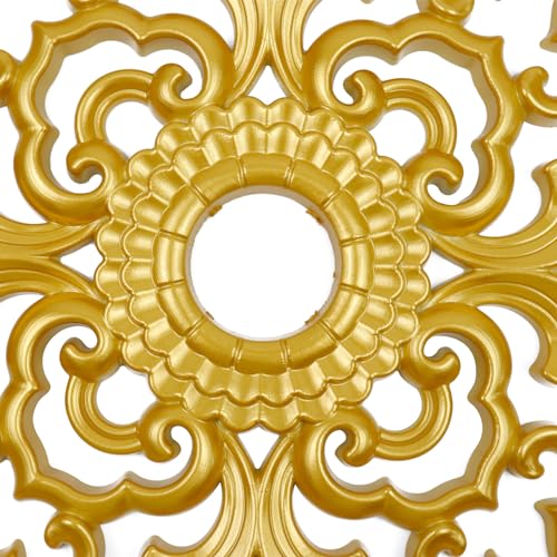 Image of Ceiling Medallions 2Pcs, 12 x 1.57 Inches, Gold ABS | Whole Circle, Fits 1.57 Inch Canopy, European Vintage Carving, Decor For Chandeliers & Ceiling Fans, Made from Plastic