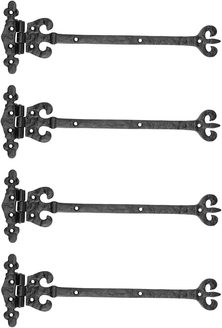 Black Wrought Iron Door Strap Hinge 12.5 L x 4.1 W Decorative Rust Resistant Vintage Flush Mount Door Hinge for Cabinet, Barn or Shed Doors with Hardware Renovators Supply Manufacturing Pack of 4