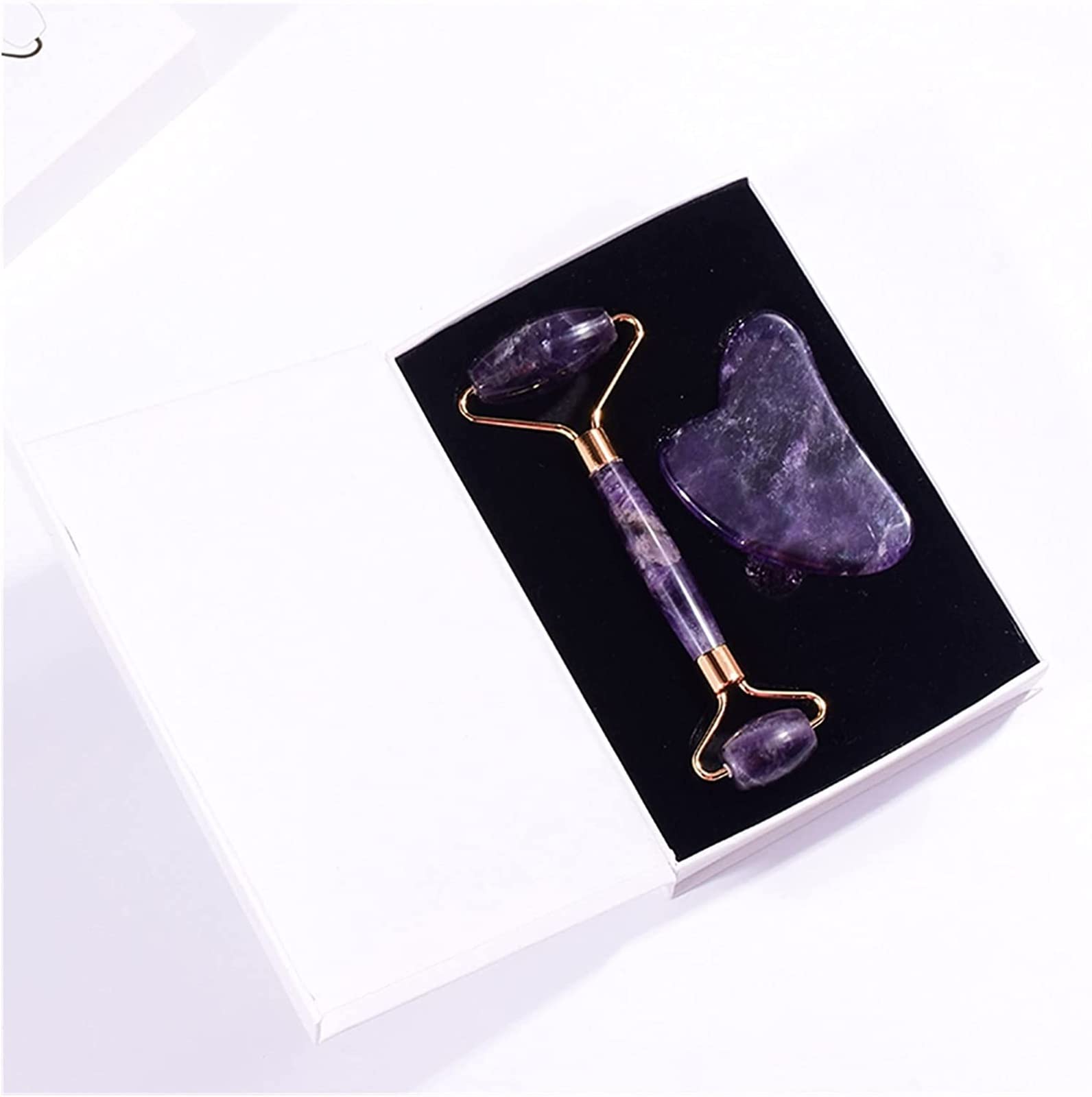 Coffret rouleau améthyste visage et Gua Sha JCAKES idée cadeau bien-être