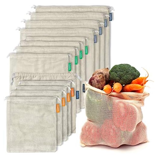 Organic Cotton Reusable Produce Bags Pack of 13