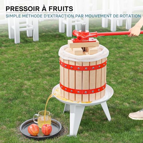 WilTec Presse à Fruits – 370 x 370 x 575 mm – capacité 12 L – avec Panier en hêtre et Torchon Sac de filtrage – Pressoir Manuel pour Moût de Pomme Poire Raisins Baies – Vin Cidre – vue 2